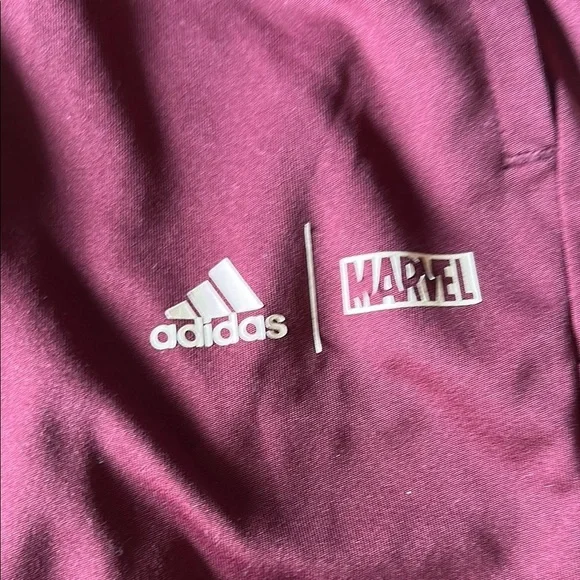 adidas Kids Maroon Shorts with White Stripes, Marvel Theme, 5T - Picture 3 of 4